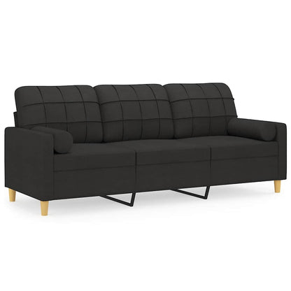 Divano a 3 Posti con Cuscini Nero 180 cm in Tessuto | homemem39