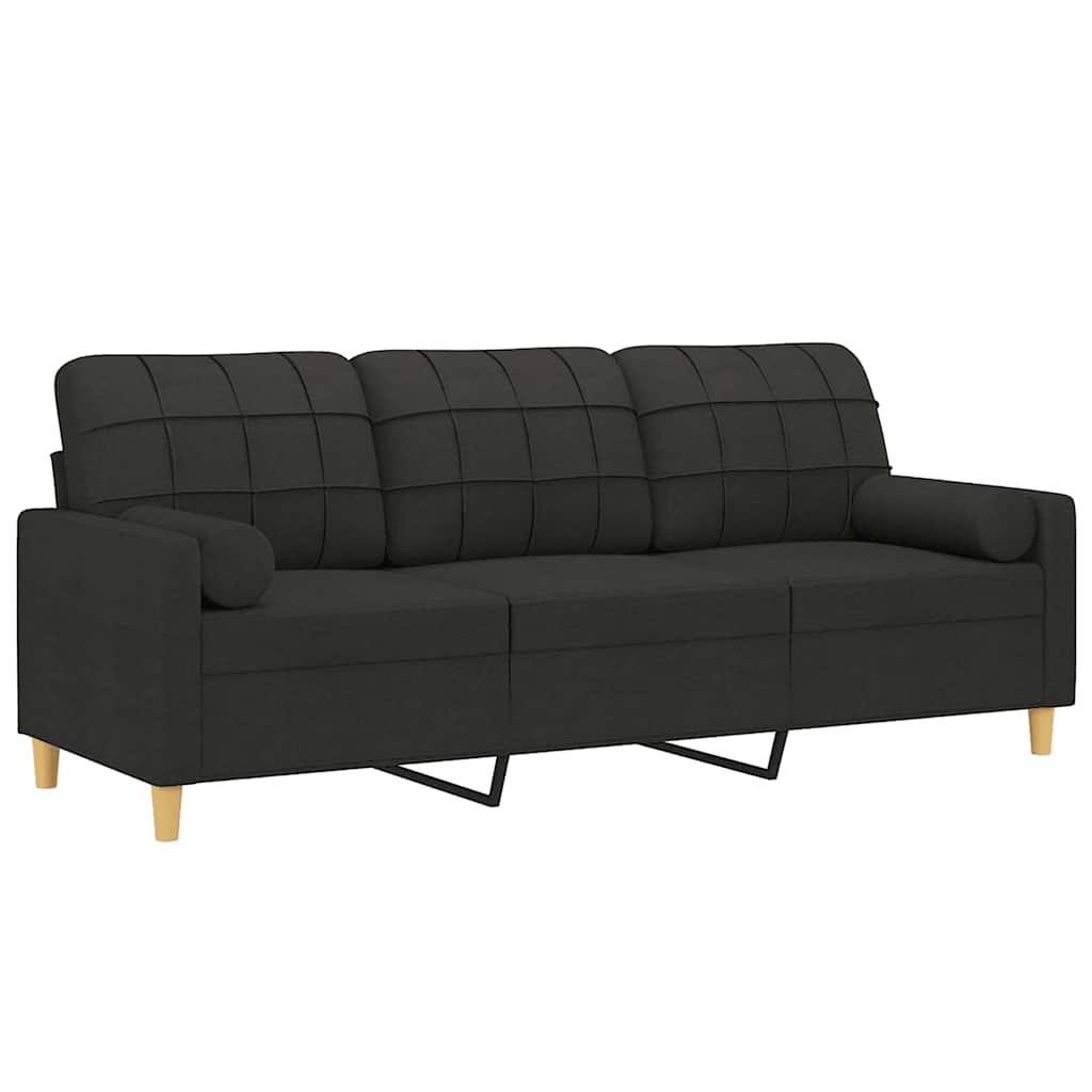 Divano a 3 Posti con Cuscini Nero 180 cm in Tessuto | homemem39