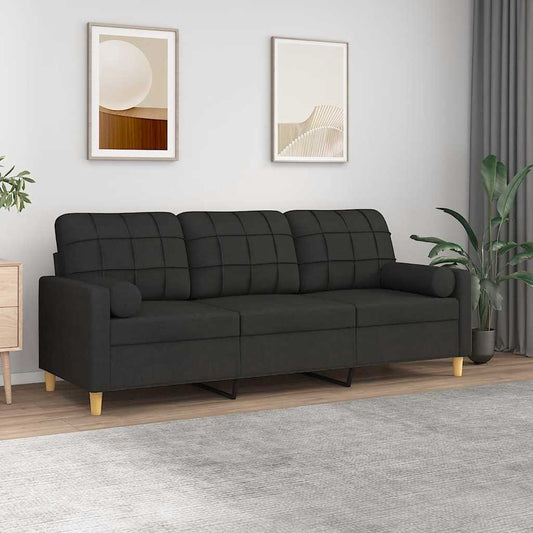 Divano a 3 Posti con Cuscini Nero 180 cm in Tessuto | homemem39
