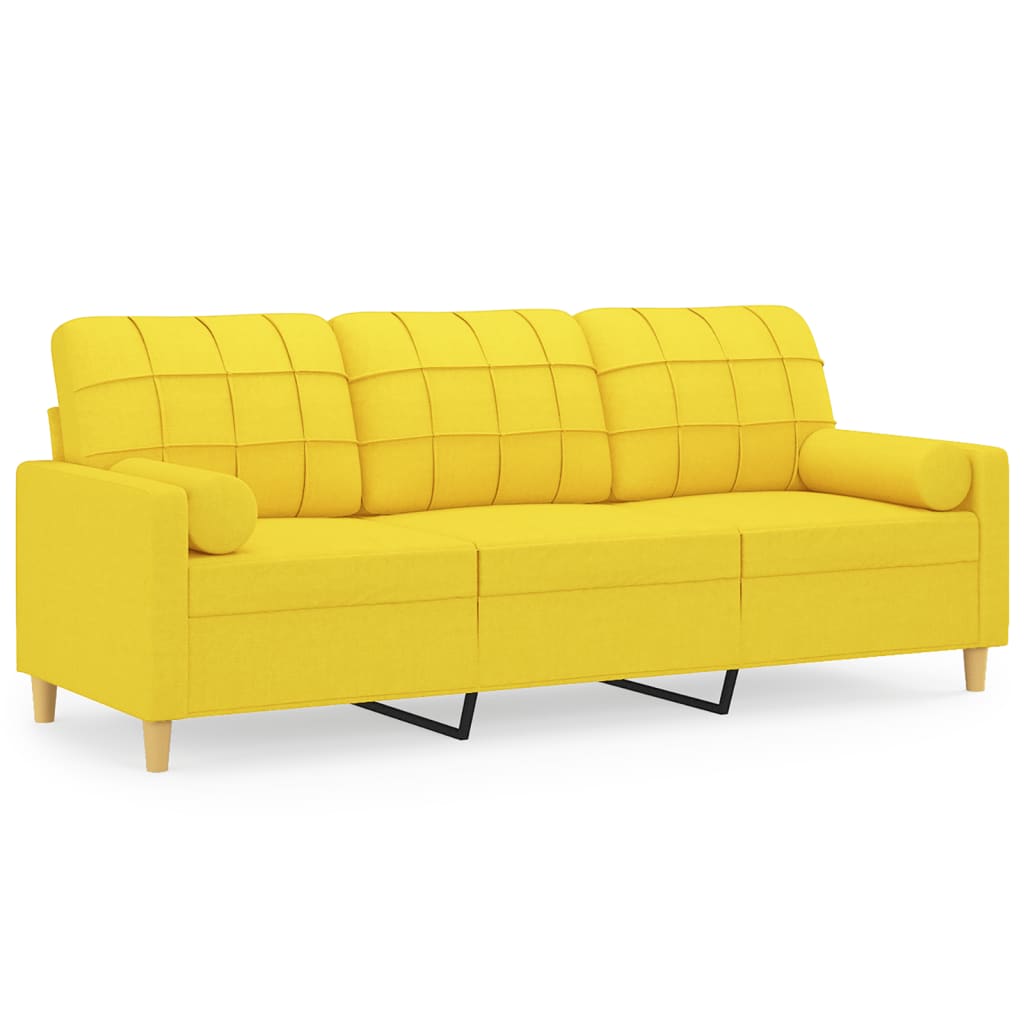 Divano a 3 Posti con Cuscini Giallo Chiaro 180 cm in Tessuto | homemem39