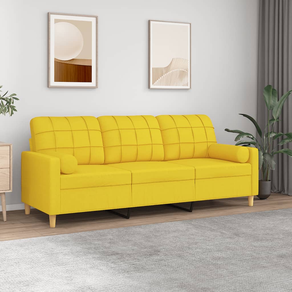 Divano a 3 Posti con Cuscini Giallo Chiaro 180 cm in Tessuto | homemem39