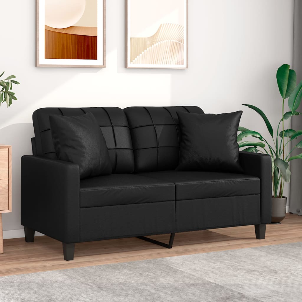 Divano a 2 Posti con Cuscini Nero 120 cm in Similpelle | homemem39