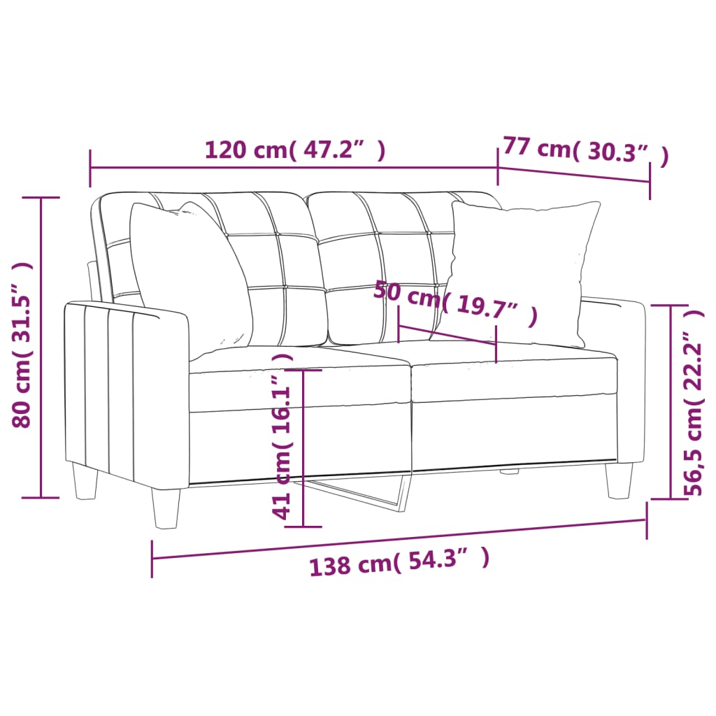 Divano a 2 Posti con Cuscini Crema 120 cm in Similpelle | homemem39