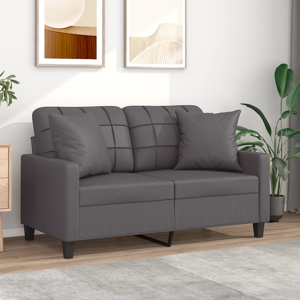 Divano a 2 Posti con Cuscini Grigio 120 cm in Similpelle | homemem39