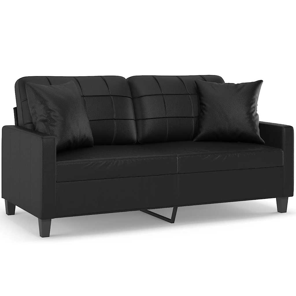 Divano a 2 Posti con Cuscini Nero 140 cm in Similpelle | homemem39