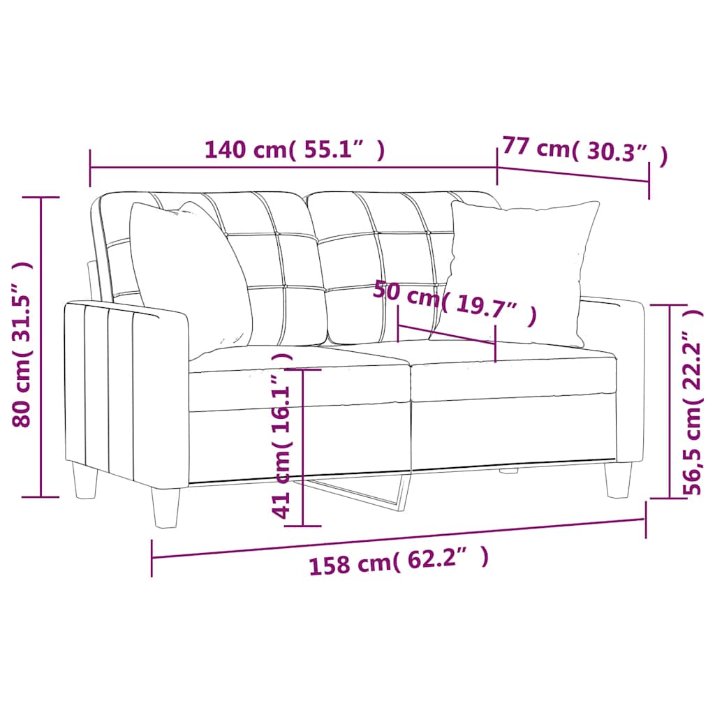 Divano a 2 Posti con Cuscini Nero 140 cm in Similpelle | homemem39