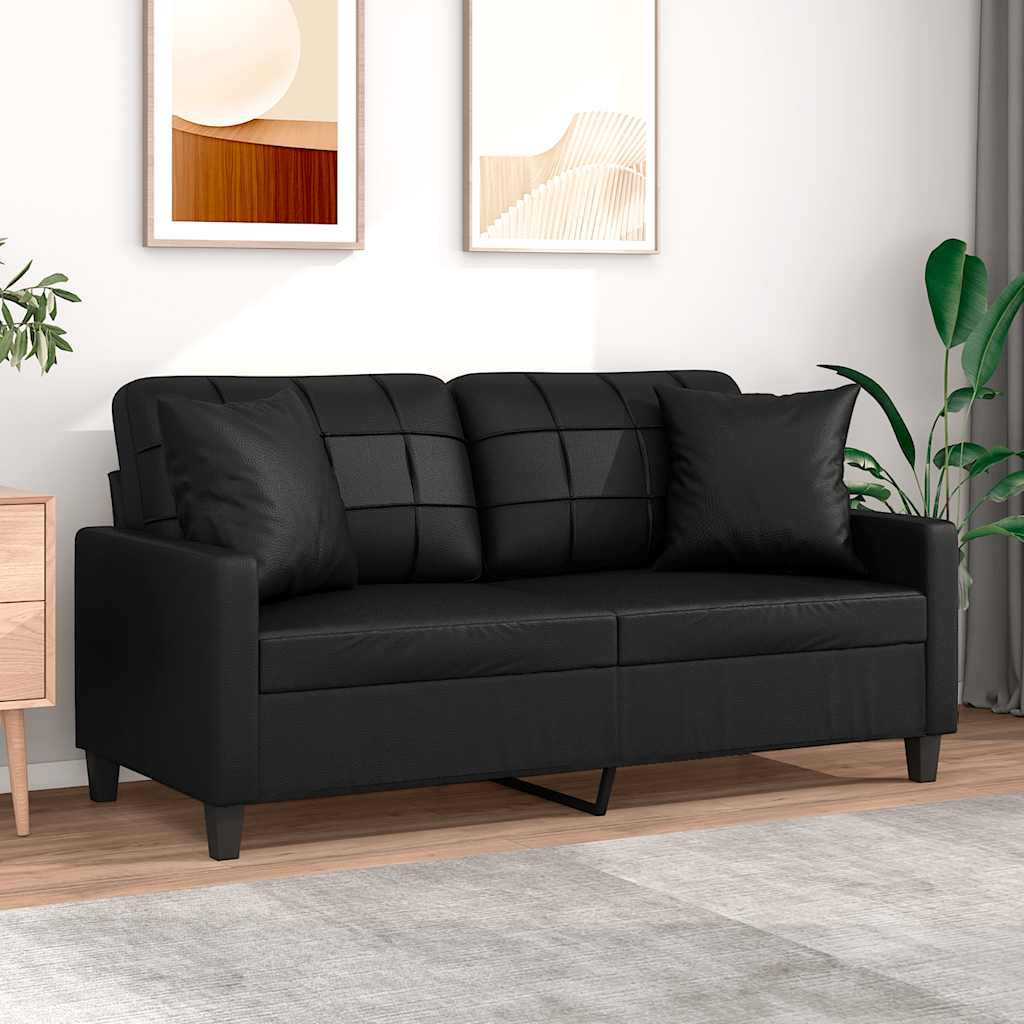 Divano a 2 Posti con Cuscini Nero 140 cm in Similpelle | homemem39