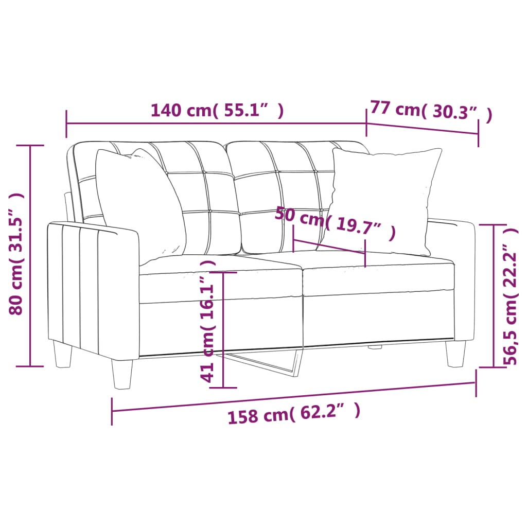 Divano a 2 Posti con Cuscini Crema 140 cm in Similpelle | homemem39