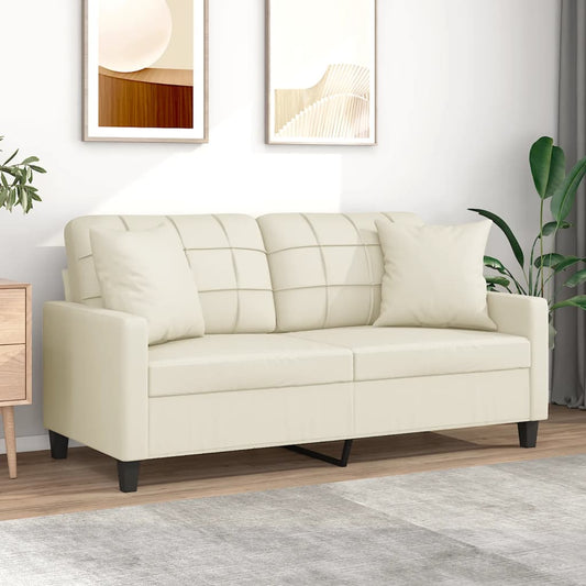 Divano a 2 Posti con Cuscini Crema 140 cm in Similpelle | homemem39