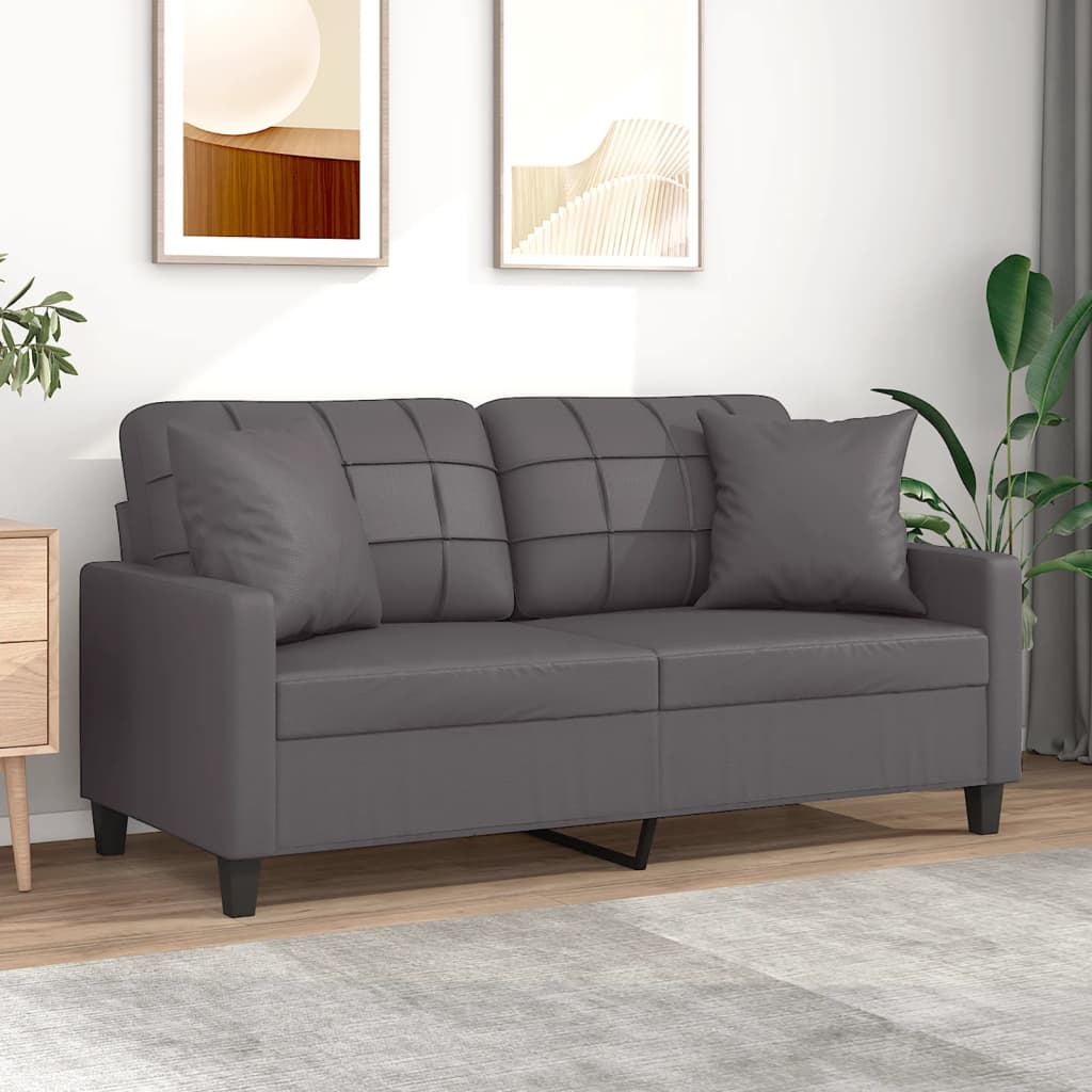 Divano a 2 Posti con Cuscini Grigio 140 cm in Similpelle | homemem39