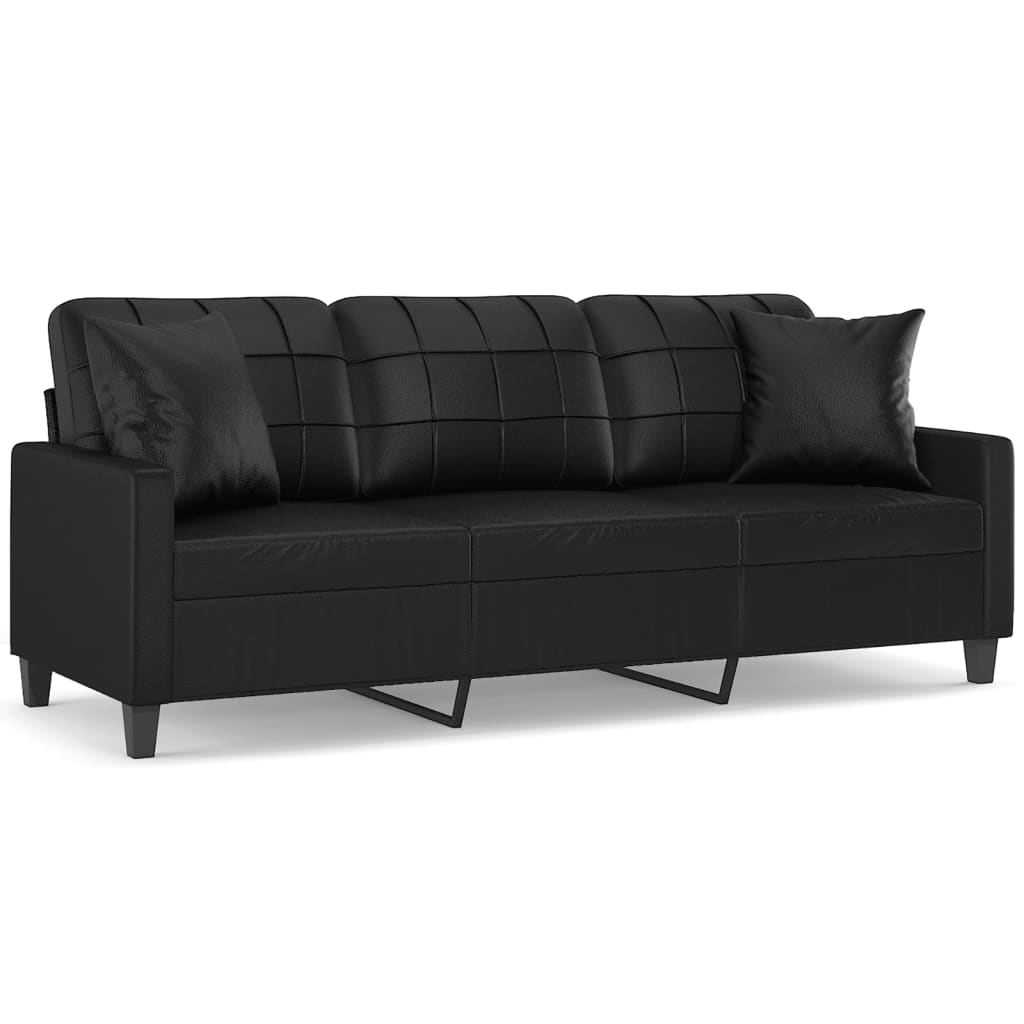 Divano a 3 Posti con Cuscini Nero 180 cm in Similpelle | homemem39