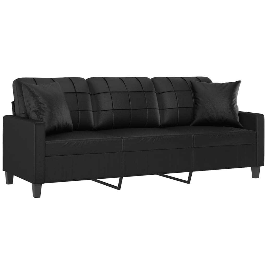 Divano a 3 Posti con Cuscini Nero 180 cm in Similpelle | homemem39