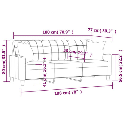 Divano a 3 Posti con Cuscini Nero 180 cm in Similpelle | homemem39