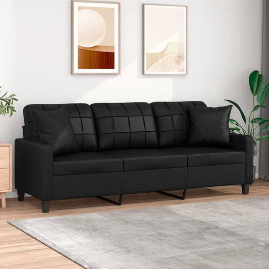 Divano a 3 Posti con Cuscini Nero 180 cm in Similpelle | homemem39