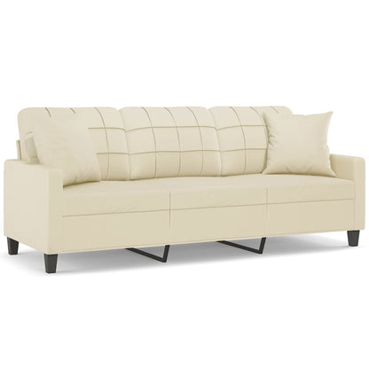Divano a 3 Posti con Cuscini Crema 180 cm in Similpelle | homemem39