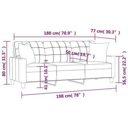 Divano a 3 Posti con Cuscini Crema 180 cm in Similpelle | homemem39