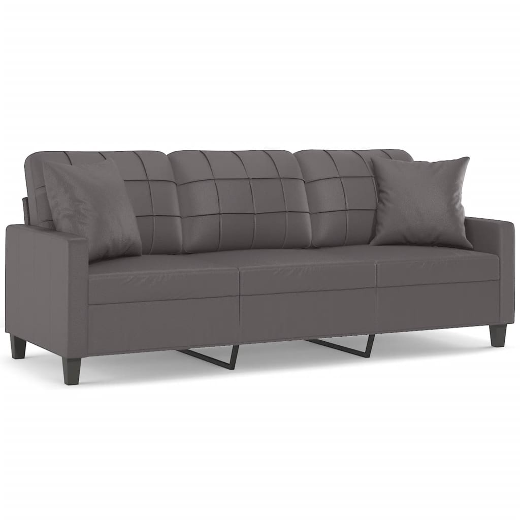 Divano a 3 Posti con Cuscini Grigio 180 cm in Similpelle | homemem39