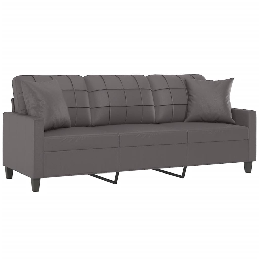 Divano a 3 Posti con Cuscini Grigio 180 cm in Similpelle | homemem39