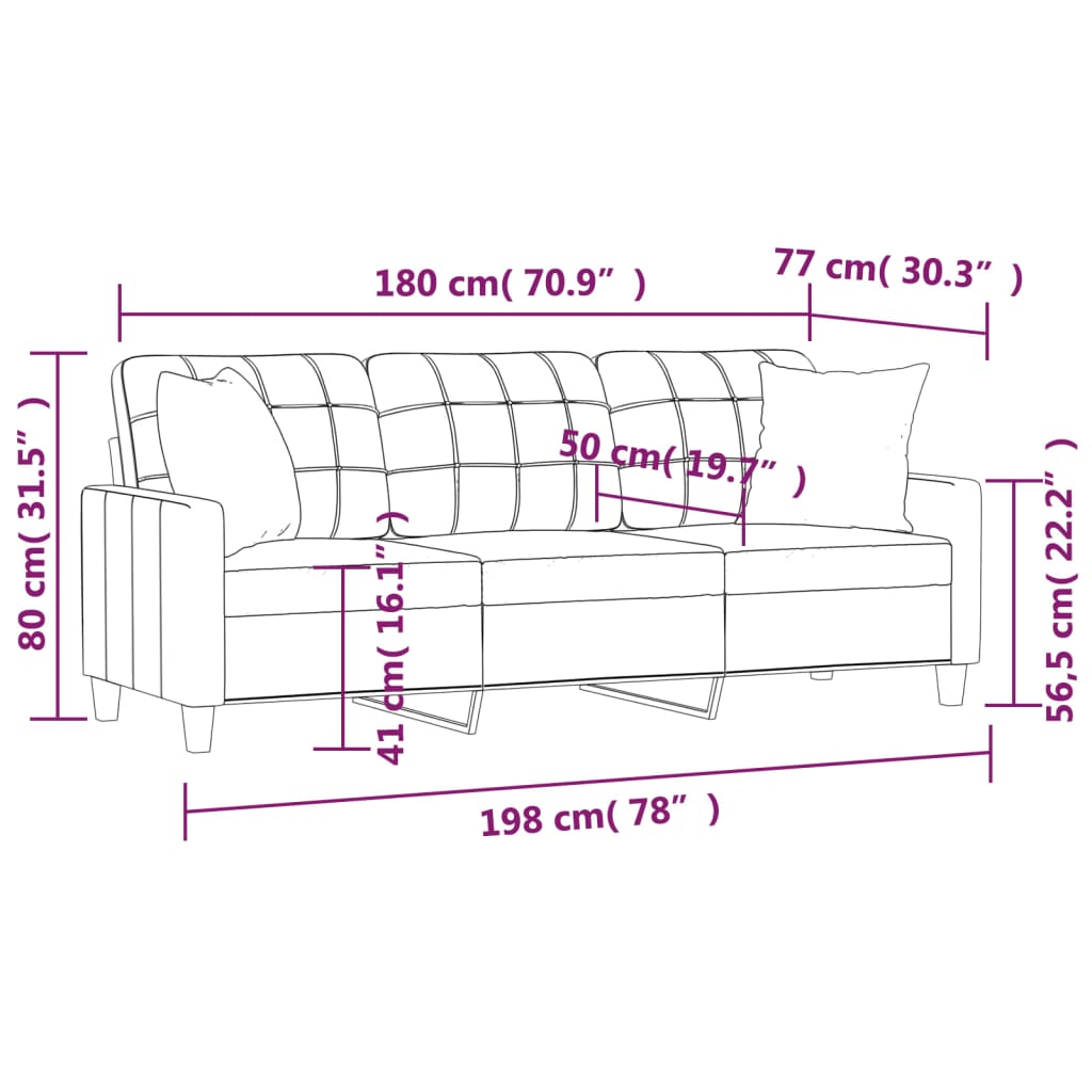 Divano a 3 Posti con Cuscini Grigio 180 cm in Similpelle | homemem39