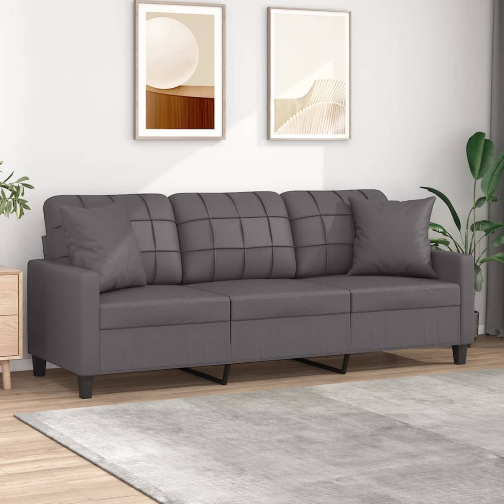 Divano a 3 Posti con Cuscini Grigio 180 cm in Similpelle | homemem39
