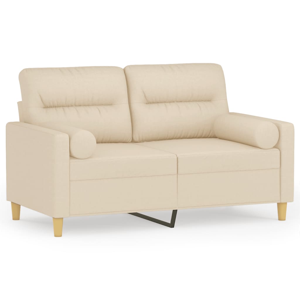 Divano a 2 Posti con Cuscini Crema 120 cm in Tessuto | homemem39