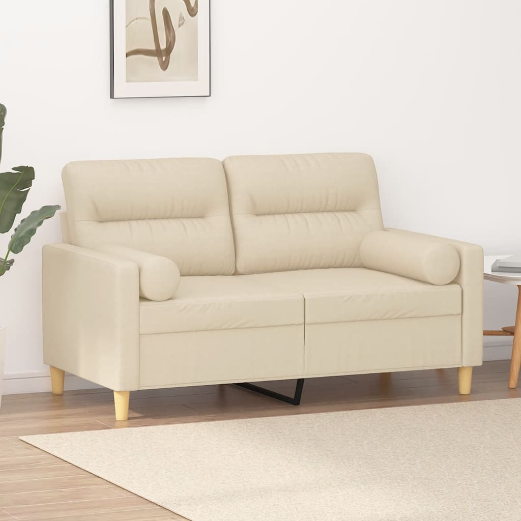 Divano a 2 Posti con Cuscini Crema 120 cm in Tessuto | homemem39