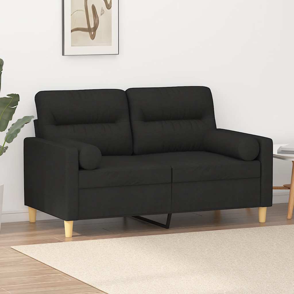Divano a 2 Posti con Cuscini Nero 120 cm in Tessuto | homemem39