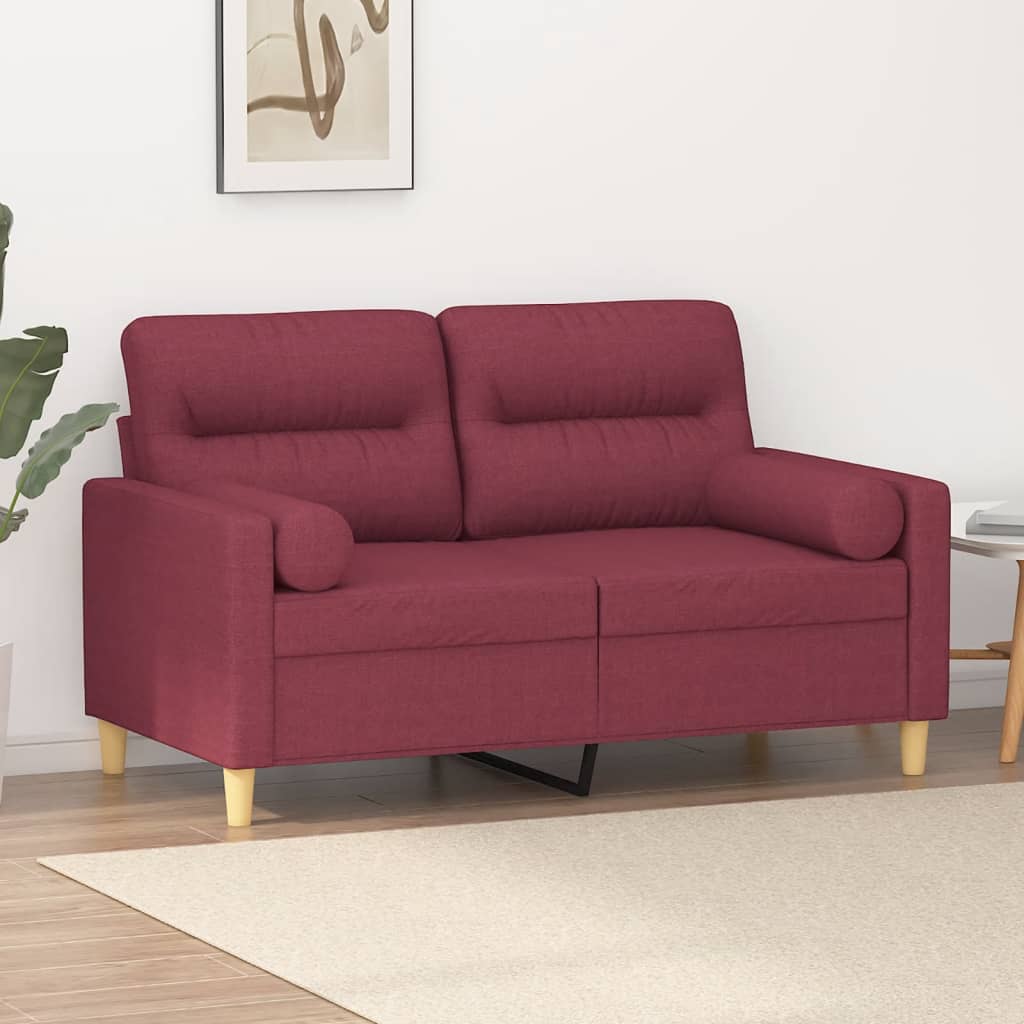 Divano a 2 Posti con Cuscini Rosso Vino 120 cm in Tessuto | homemem39
