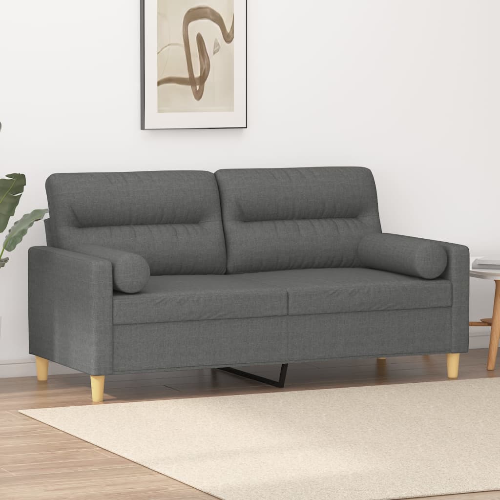 Divano a 2 Posti con Cuscini Grigio Scuro 140 cm in Tessuto | homemem39
