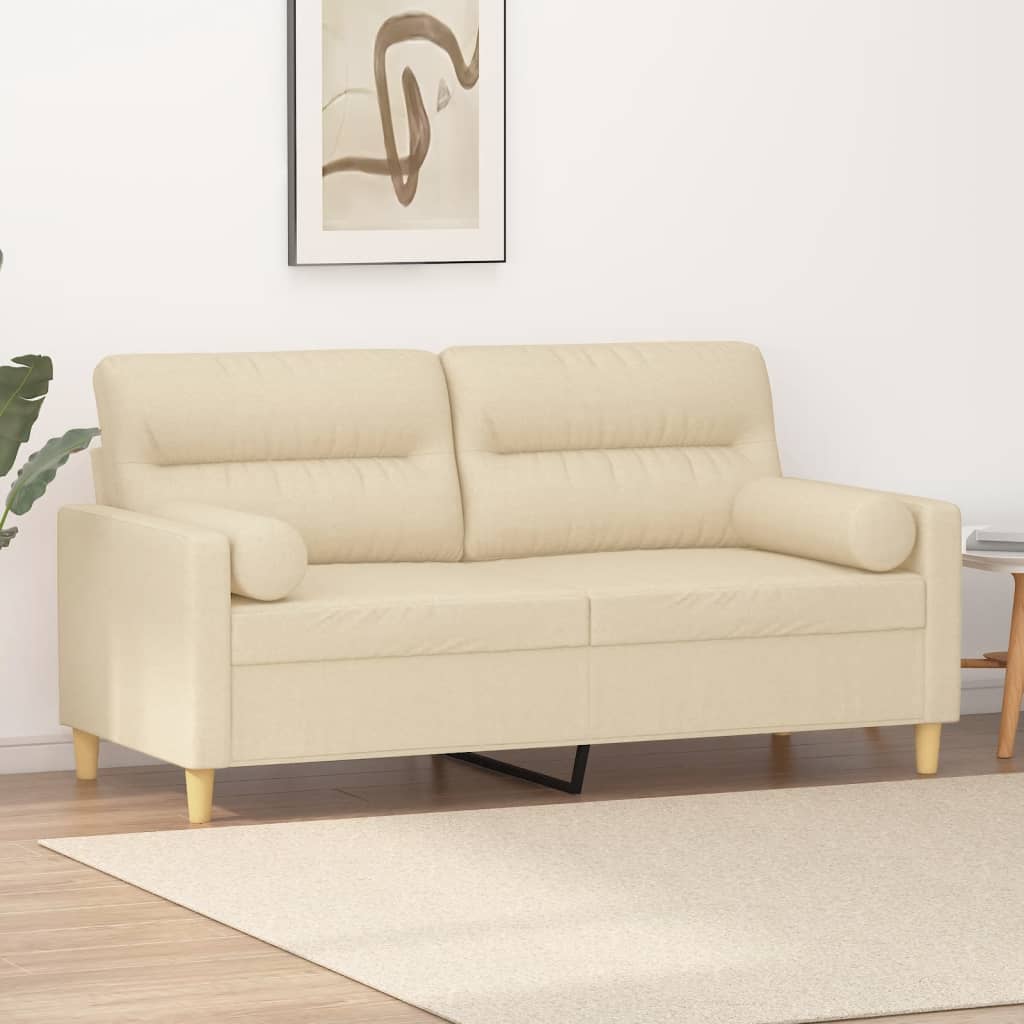 Divano a 2 Posti con Cuscini Crema 140 cm in Tessuto | homemem39