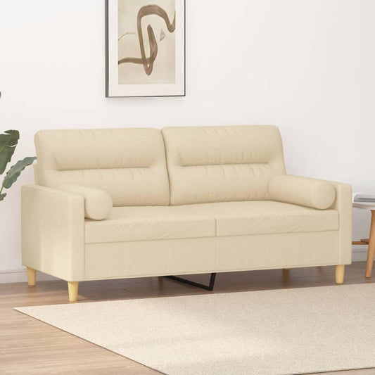 Divano a 2 Posti con Cuscini Crema 140 cm in Tessuto | homemem39