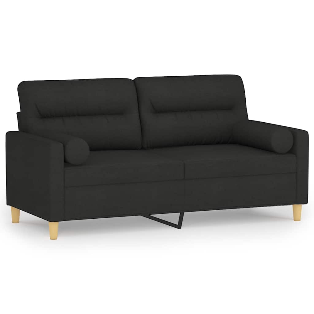 Divano a 2 Posti con Cuscini Nero 140 cm in Tessuto | homemem39