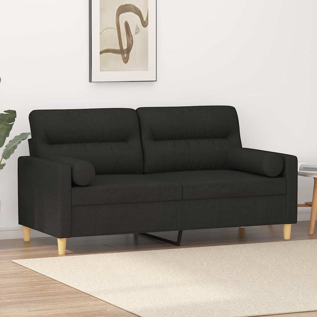 Divano a 2 Posti con Cuscini Nero 140 cm in Tessuto | homemem39
