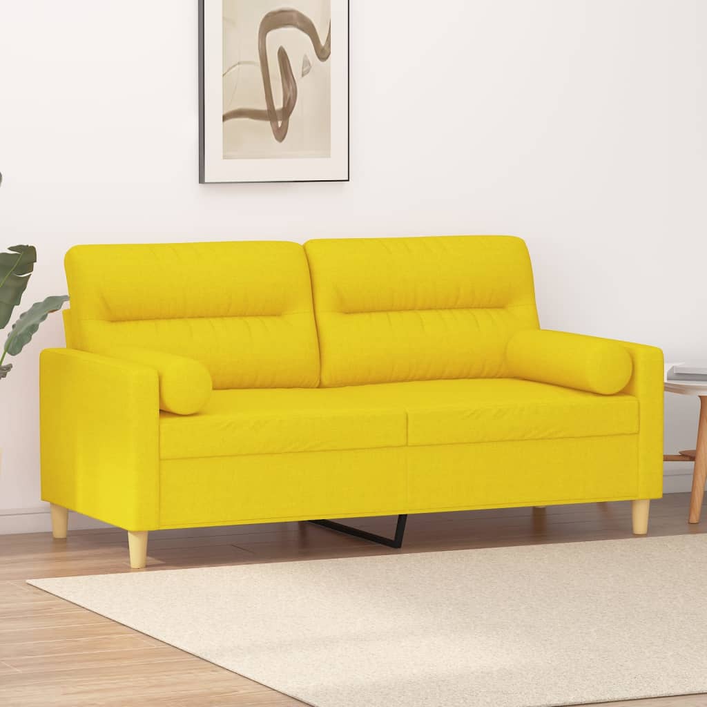 Divano a 2 Posti con Cuscini Giallo Chiaro 140 cm in Tessuto | homemem39