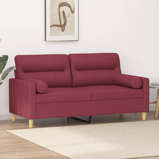 Divano a 2 Posti con Cuscini Rosso Vino 140 cm in Tessuto | homemem39