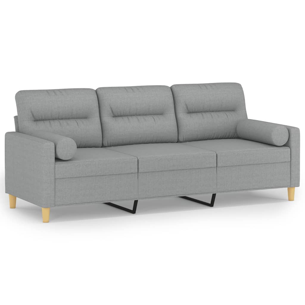 Divano a 3 Posti con Cuscini Grigio Chiaro 180 cm in Tessuto | homemem39