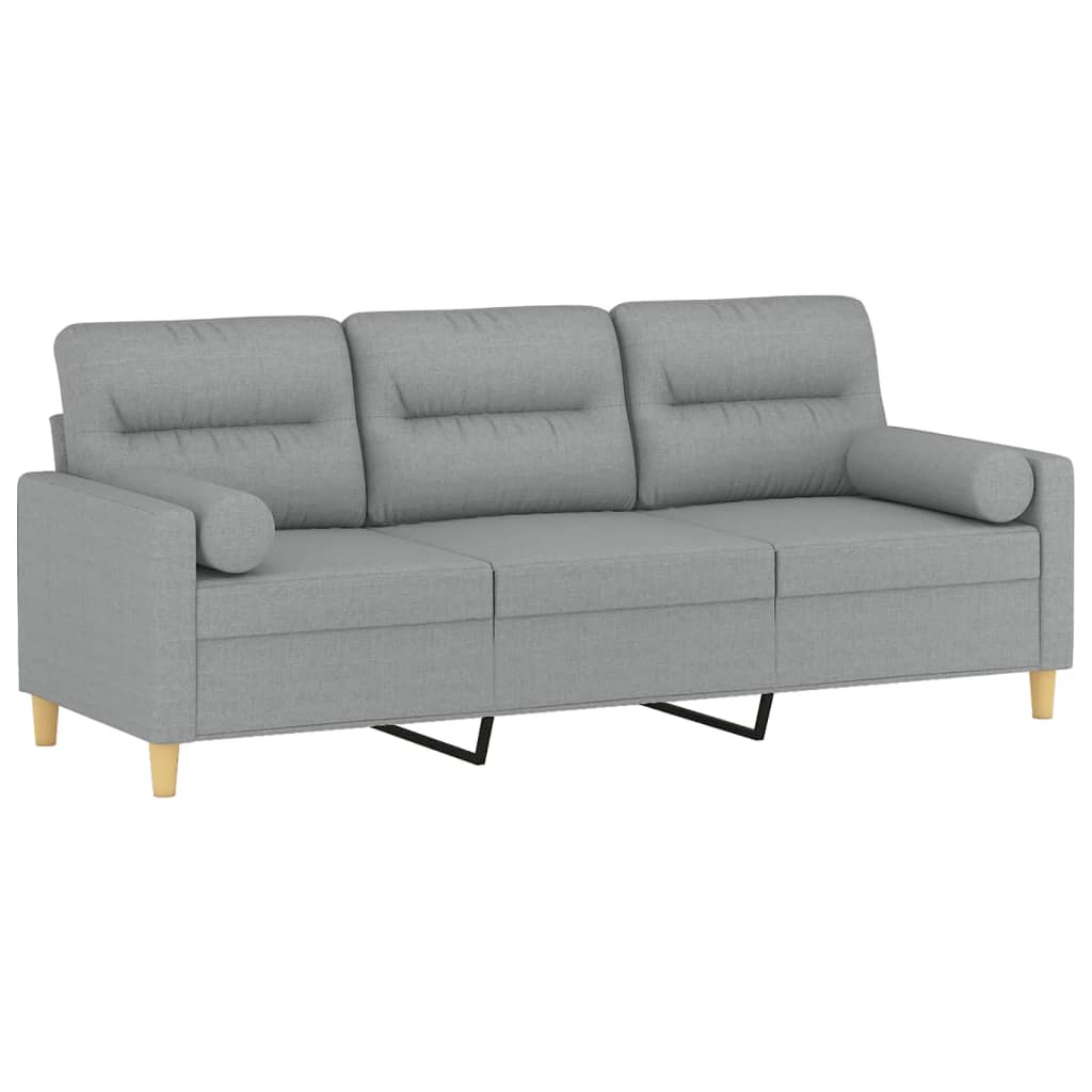Divano a 3 Posti con Cuscini Grigio Chiaro 180 cm in Tessuto | homemem39