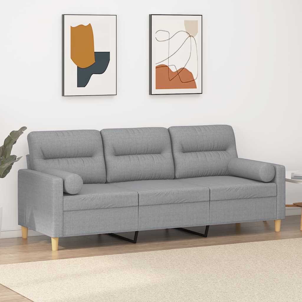 Divano a 3 Posti con Cuscini Grigio Chiaro 180 cm in Tessuto | homemem39