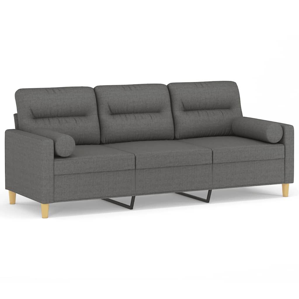 Divano a 3 Posti con Cuscini Grigio Scuro 180 cm in Tessuto | homemem39