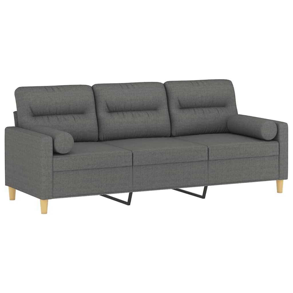 Divano a 3 Posti con Cuscini Grigio Scuro 180 cm in Tessuto | homemem39