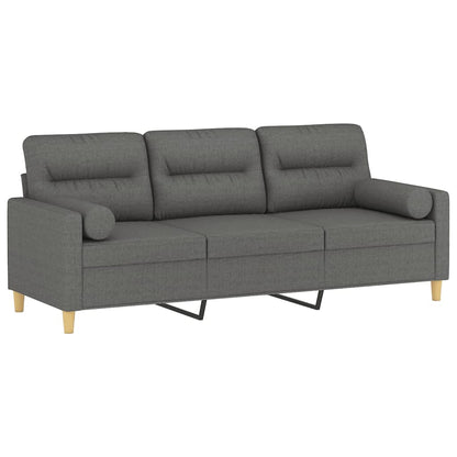 Divano a 3 Posti con Cuscini Grigio Scuro 180 cm in Tessuto | homemem39