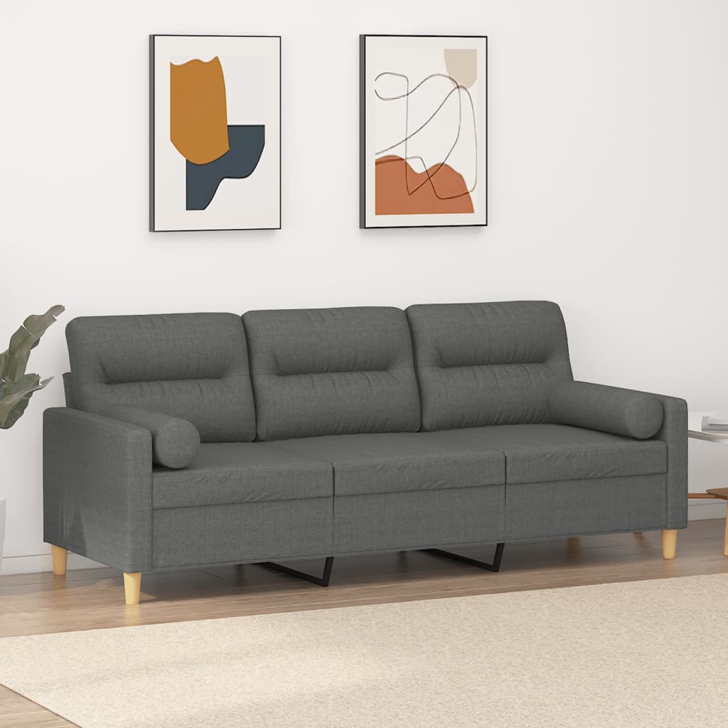 Divano a 3 Posti con Cuscini Grigio Scuro 180 cm in Tessuto | homemem39