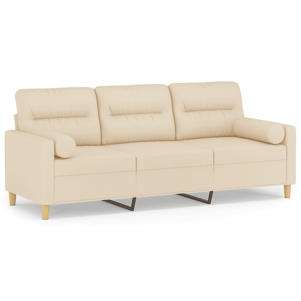 Divano a 3 Posti con Cuscini Crema 180 cm in Tessuto | homemem39