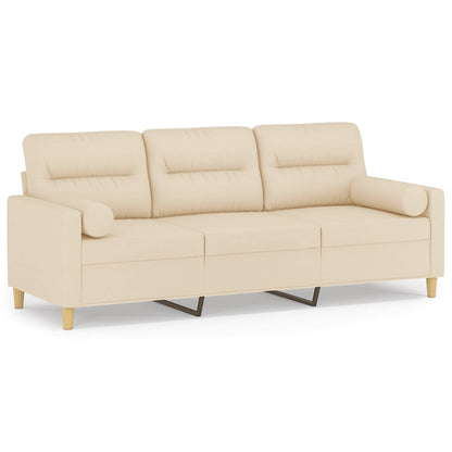 Divano a 3 Posti con Cuscini Crema 180 cm in Tessuto | homemem39