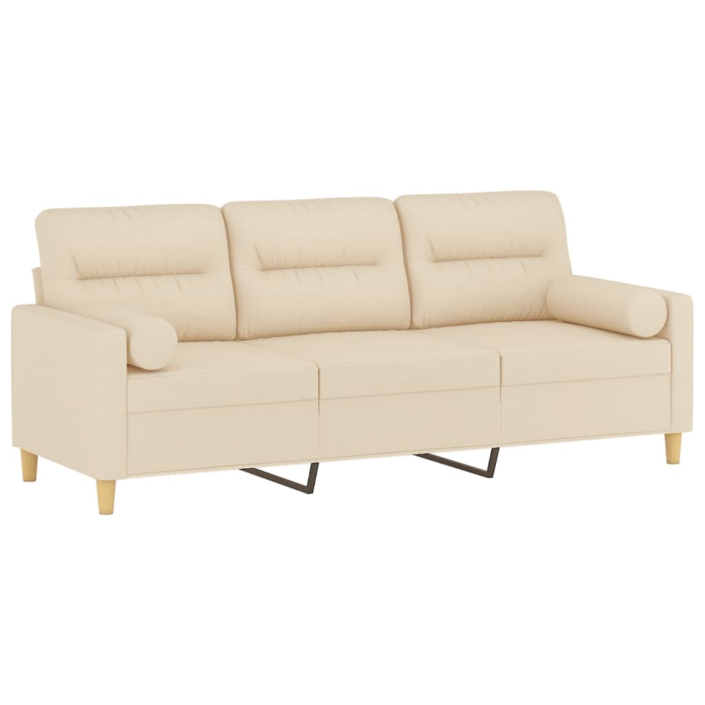 Divano a 3 Posti con Cuscini Crema 180 cm in Tessuto | homemem39