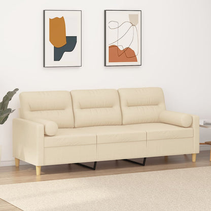 Divano a 3 Posti con Cuscini Crema 180 cm in Tessuto | homemem39