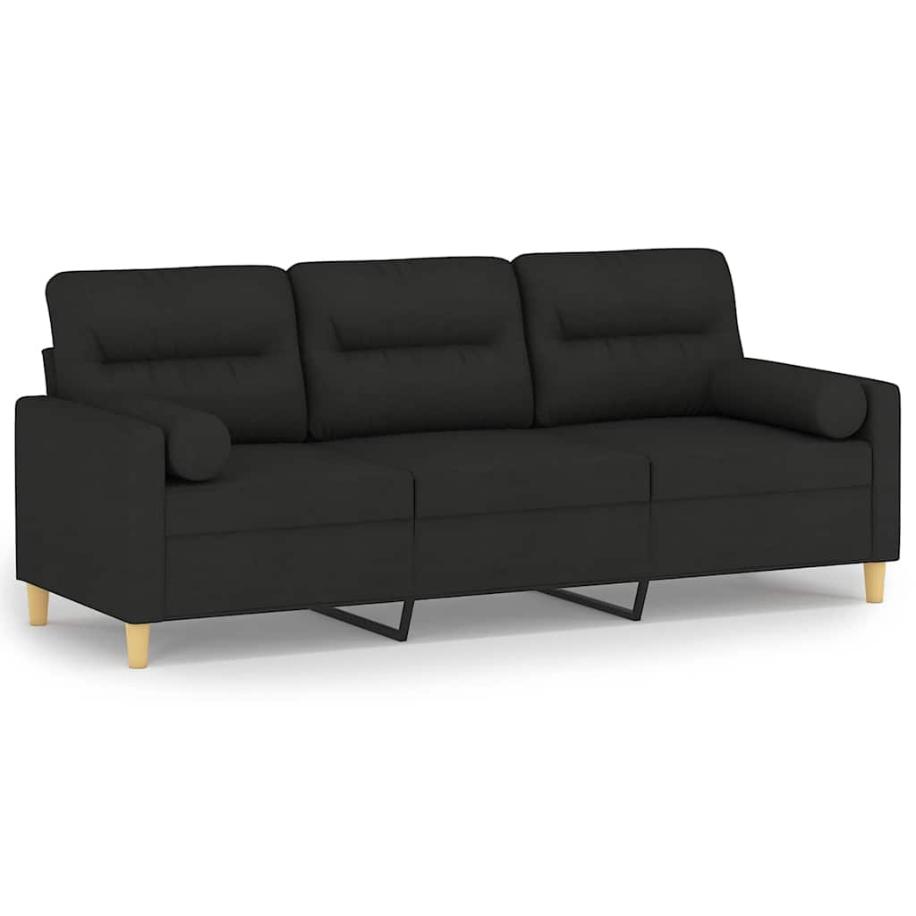 Divano a 3 Posti con Cuscini Nero 180 cm in Tessuto | homemem39