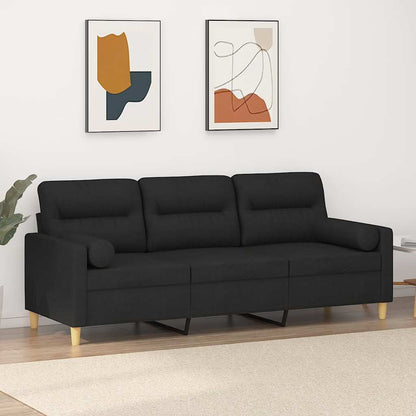 Divano a 3 Posti con Cuscini Nero 180 cm in Tessuto | homemem39