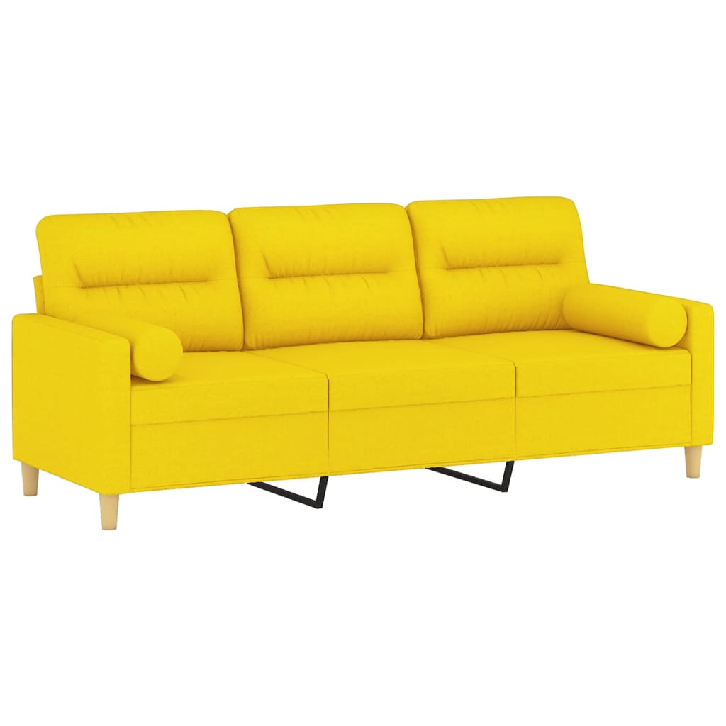 Divano a 3 Posti con Cuscini Giallo Chiaro 180 cm in Tessuto | homemem39