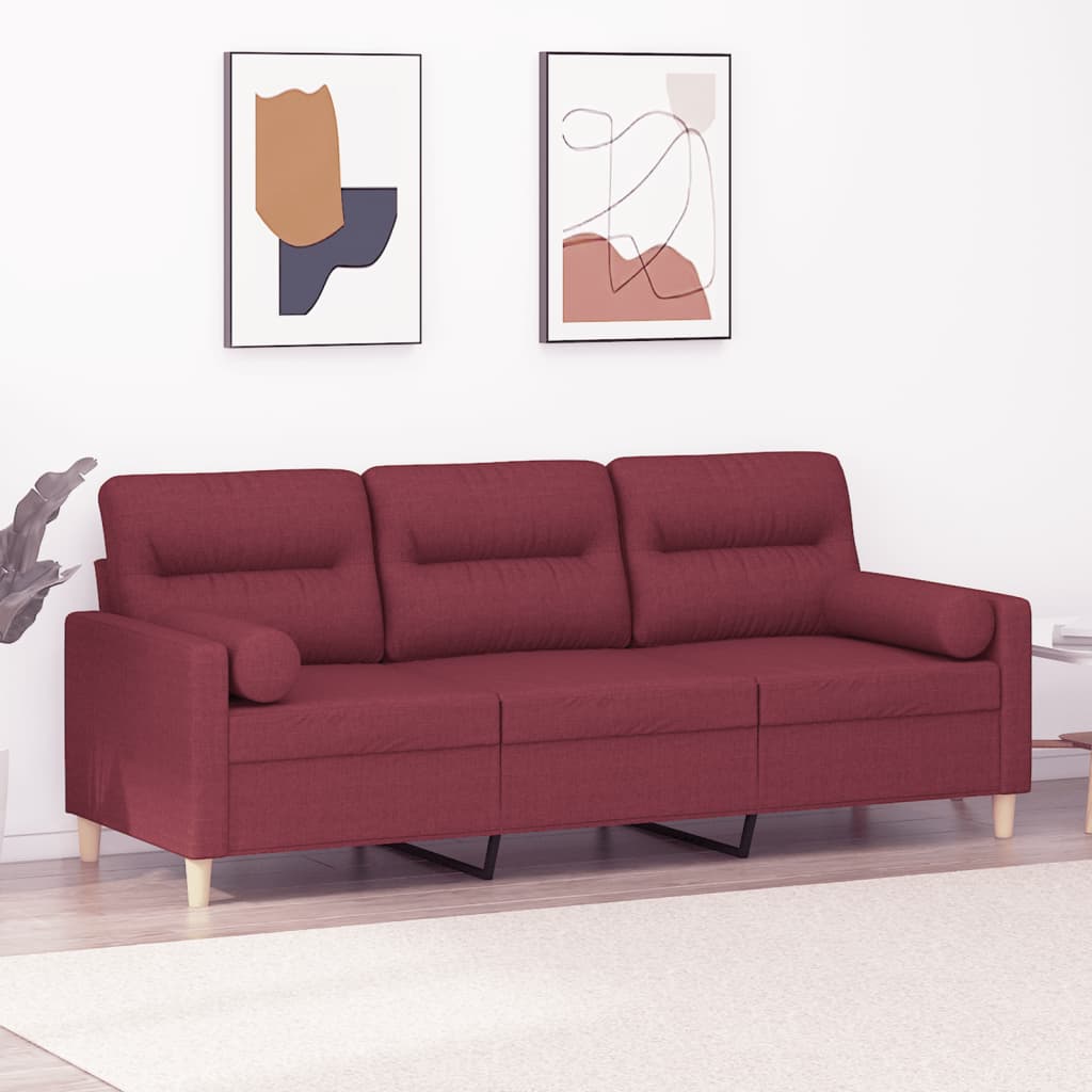 Divano a 3 Posti con Cuscini Rosso Vino 180 cm in Tessuto | homemem39